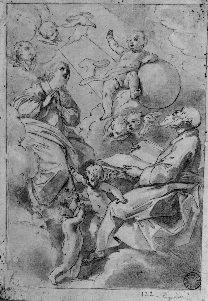 Gesù Bambino benedicente in gloria con la Vergine e un Santo - Pinacoteca Nazionale di Bologna, Gabinetto dei Disegni e delle Stampe, Bologna